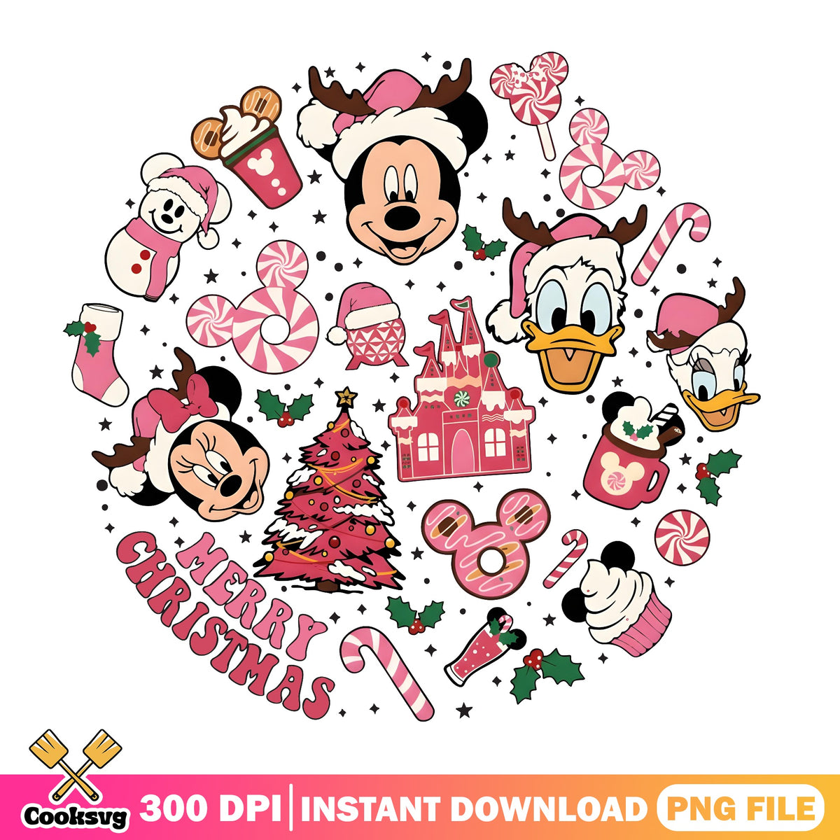 Pink Mickey Christmas PNG, Candy Cane Castle PNG, Reindeer Minnie PNG