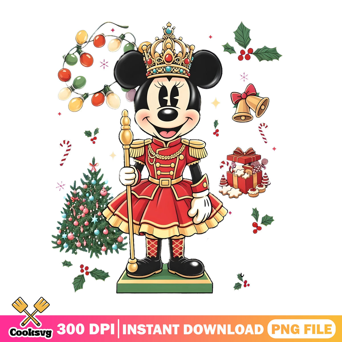 Nutcracker Minnie Mouse PNG, Jeweled Crown PNG, Christmas Gifts PNG