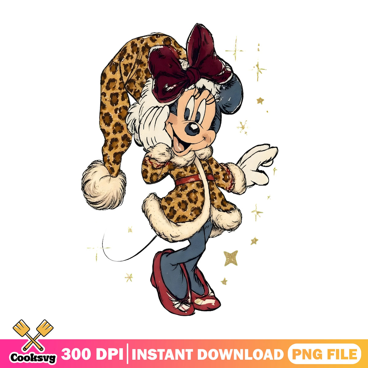 Leopard Santa Minnie Mouse PNG, Disney Christmas PNG, Retro Minnie PNG