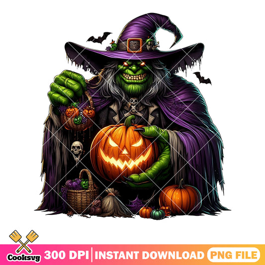 skull skeleton Green witch png, jack o lantern png, scary halloween png