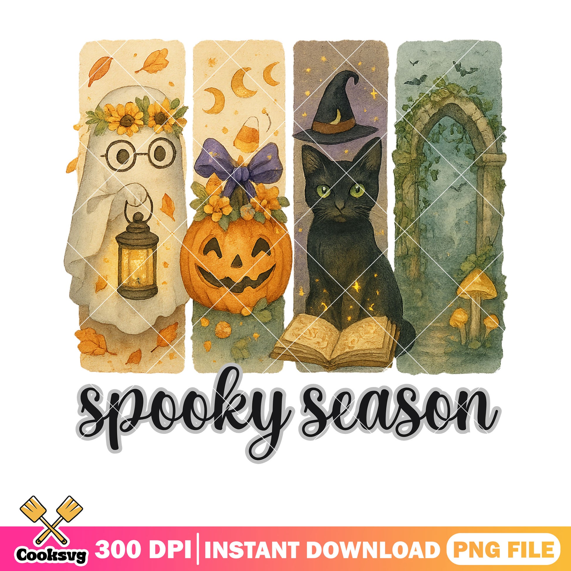 the Spirit with garland png, wicker pumpkin png, spooky halloween png